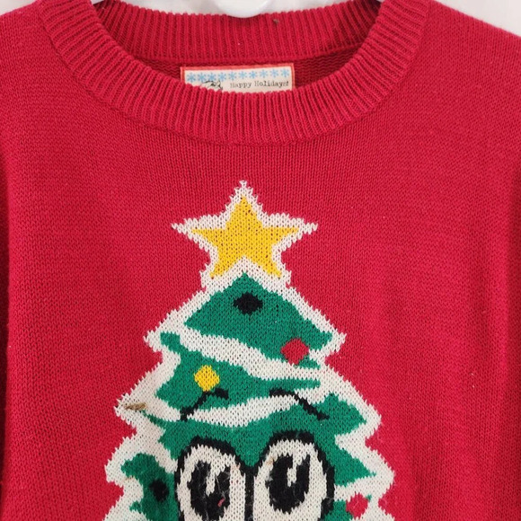 Vintage Ugly  Christmas Tree Sweater Red Unisex - Picture 3 of 11